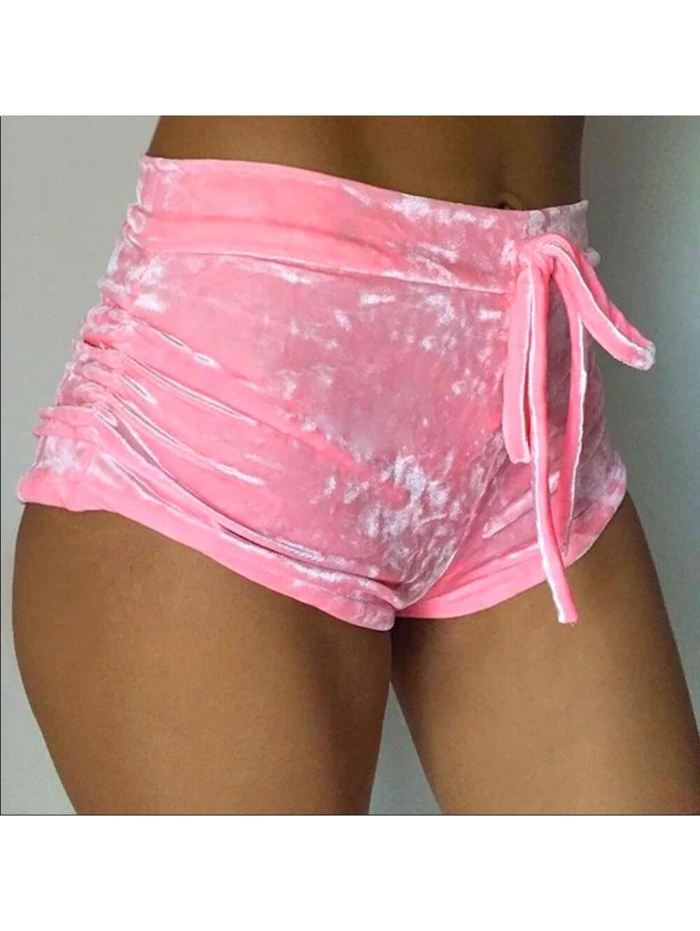 Pink Crushed Velvet Shorts